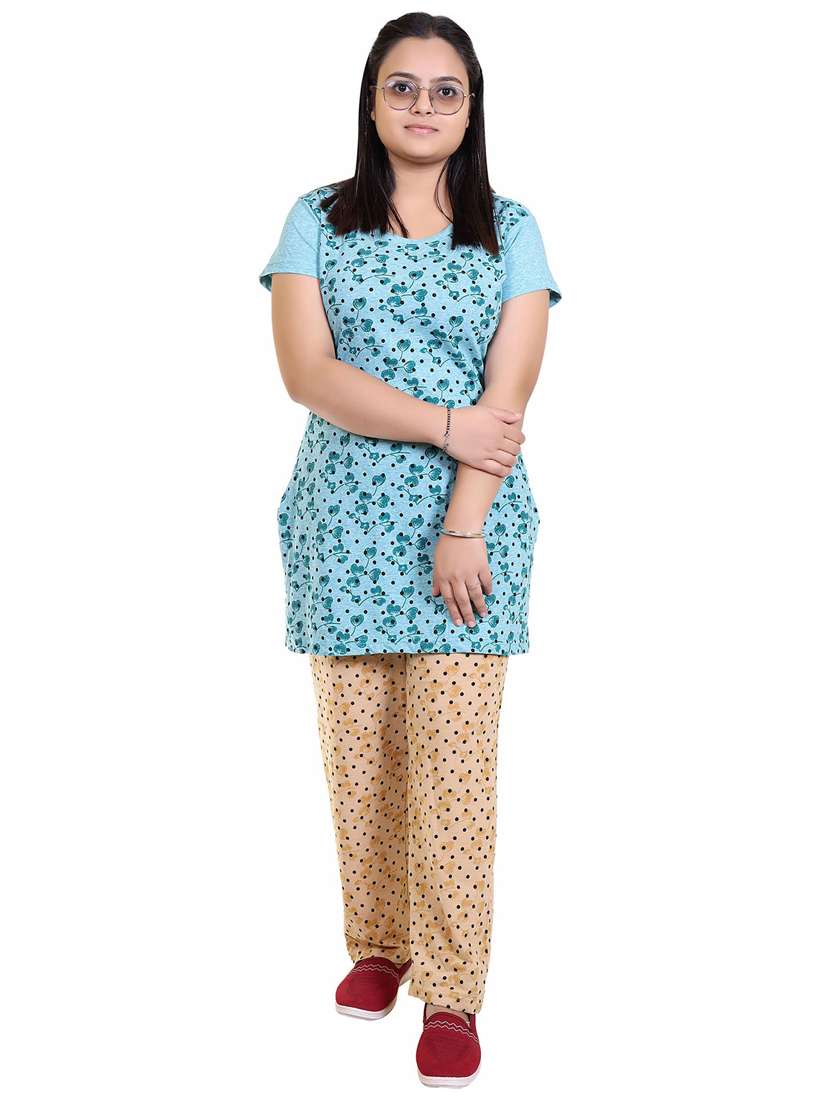 round neck printed nightwear pyjama set 
