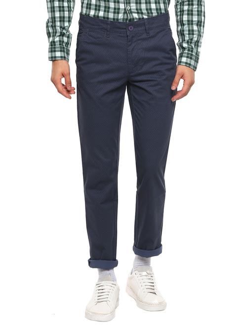 blue cotton blend flat front casual trouser - 19981126 - Standard Image - 0
