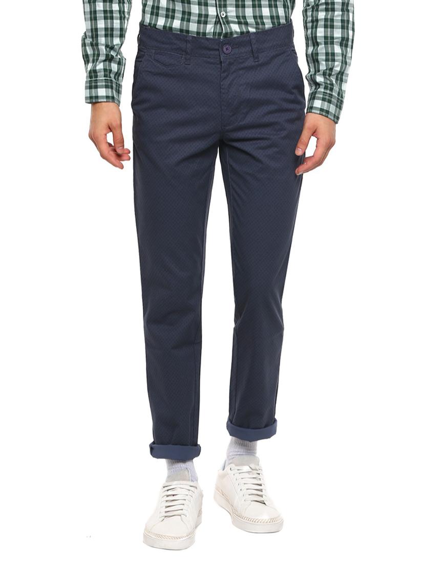 blue cotton blend flat front casual trousers - 19981127 - Zoom Image - 0