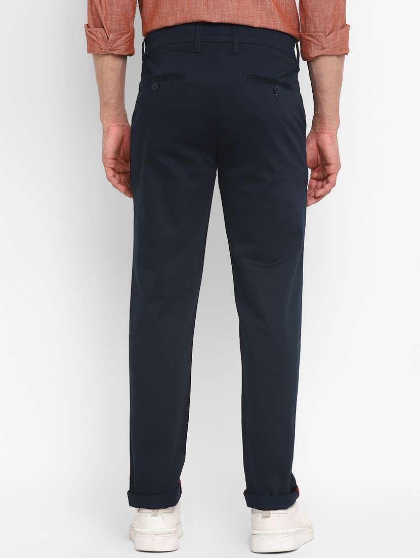 blue lycra blend flat front casual trousers - 19981151 -  Standard Image - 3