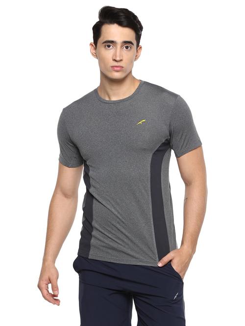 grey color blocked round neck t-shirt - 19981473 -  Standard Image - 0