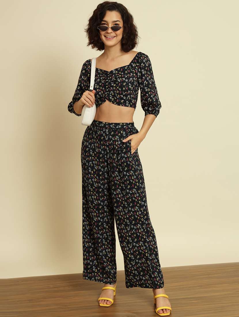 black floral print top and trouser co-ord set  - 19982655 -  Standard Image - 3