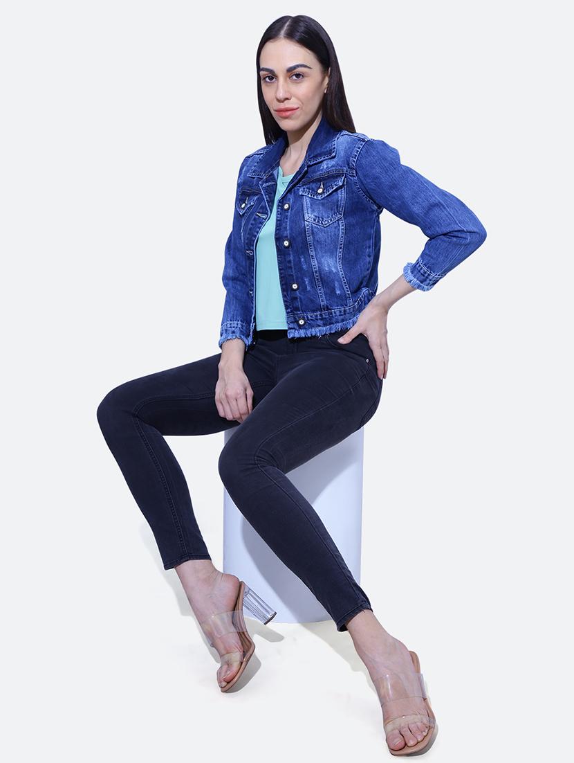 light blue spread collar denim jacket - 19982772 - Standard Image - 3