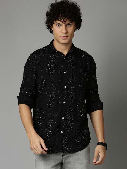 mens micro print casual shirt - 19983083 - Standard Image - 0