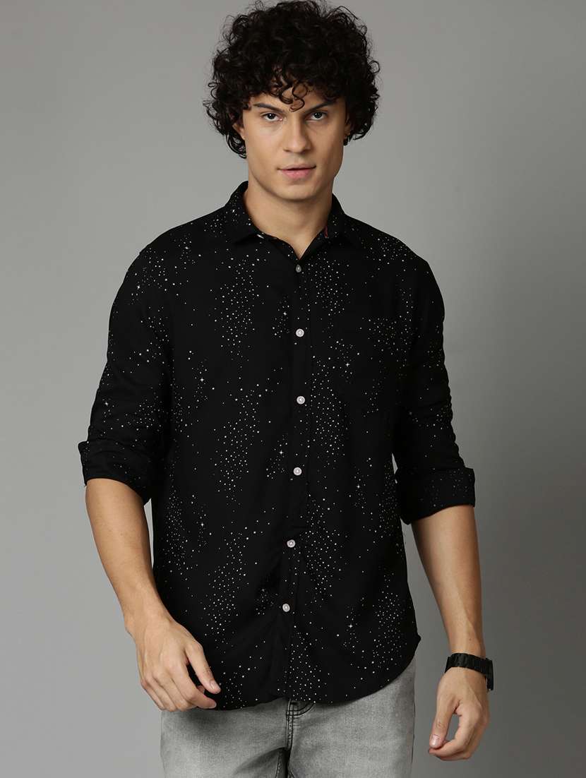 mens micro print casual shirt - 19983083 - Zoom Image - 0