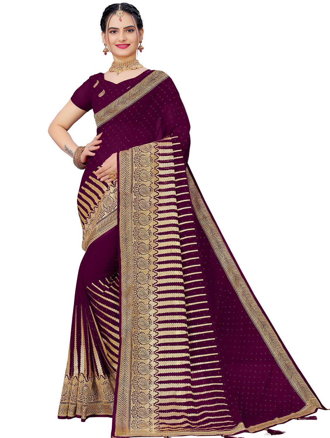women's self design purple colored saree - 19983124 - Zoom Image - 0