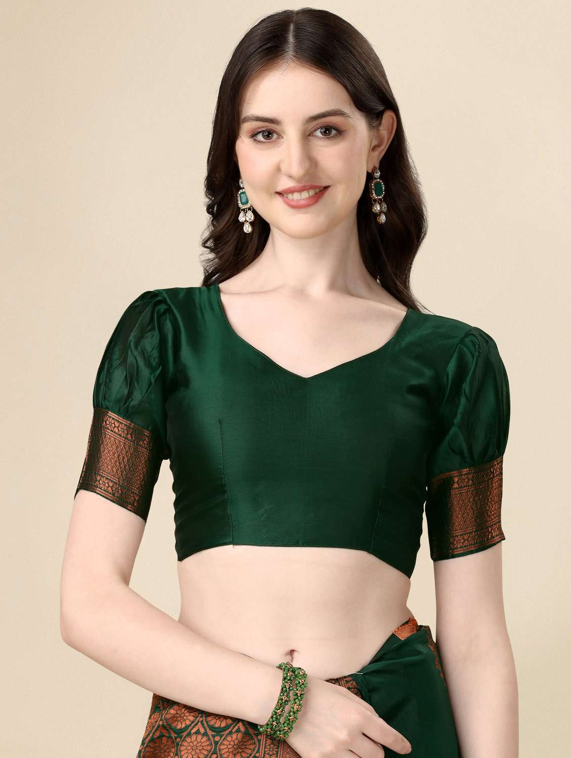 green jacquard kanjivaram saree with blouse - 19983154 -  Standard Image - 3