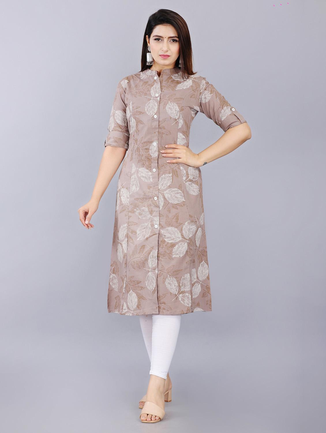 mandarin neck printed front slit kurta - 19983211 -  Zoom Image - 0