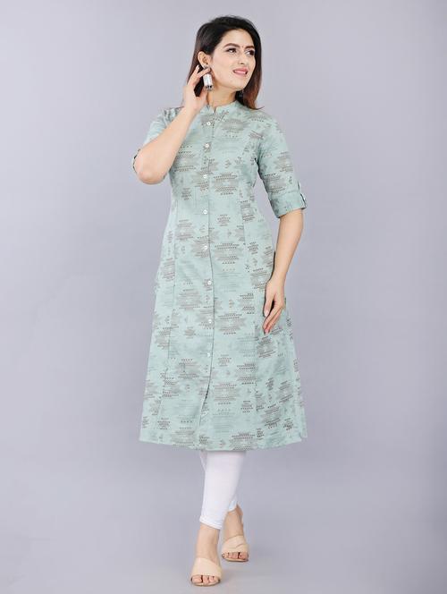 mandarin neck printed front slit kurta - 19983212 -  Standard Image - 0