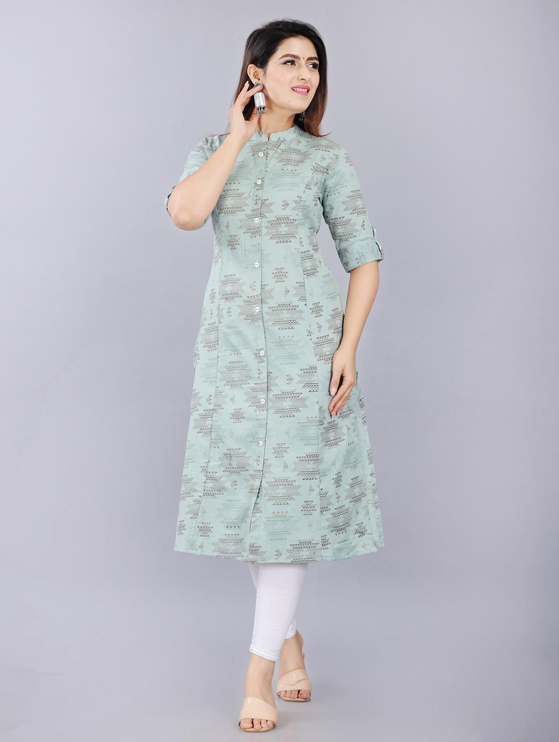 mandarin neck printed front slit kurta - 19983212 -  Zoom Image - 0