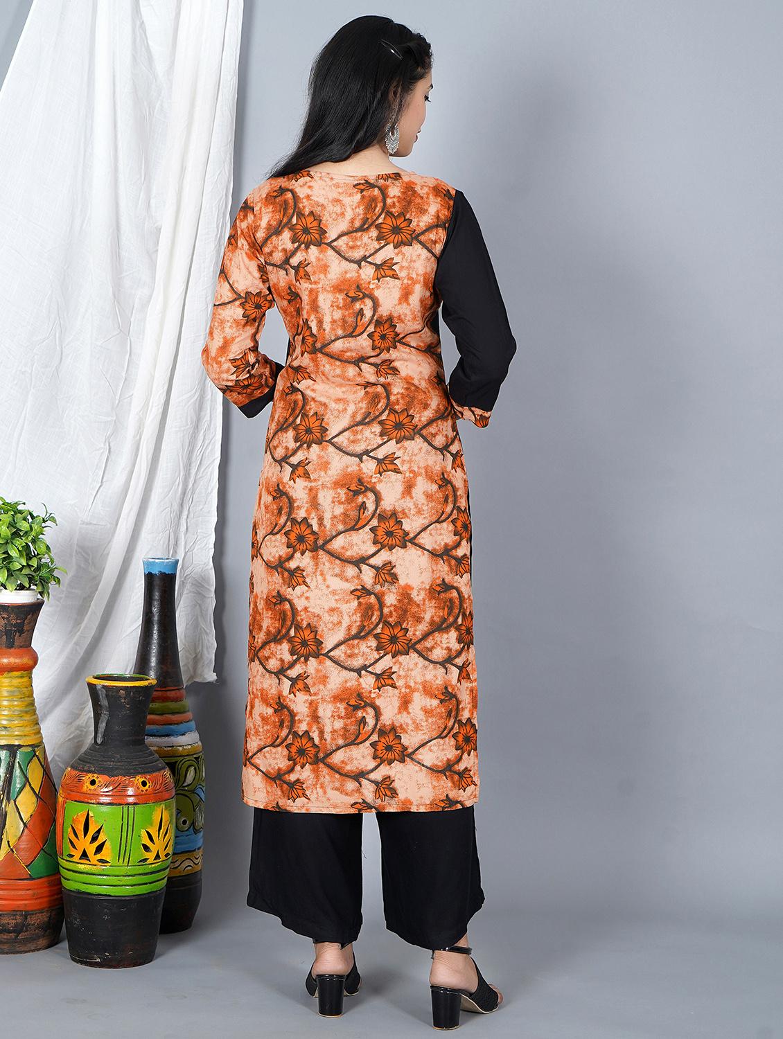 v neck printed straight kurta - 19983216 - Standard Image - 3