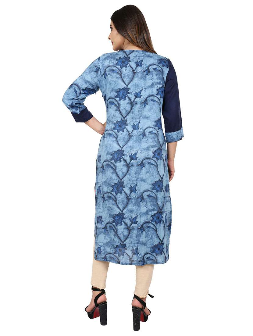 v neck printed straight kurta - 19983217 -  Standard Image - 3