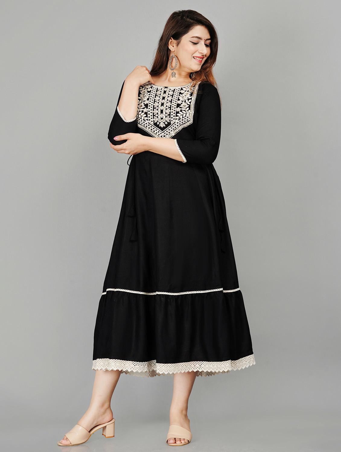 round neck embroidered tiered kurta - 19983227 - Zoom Image - 0