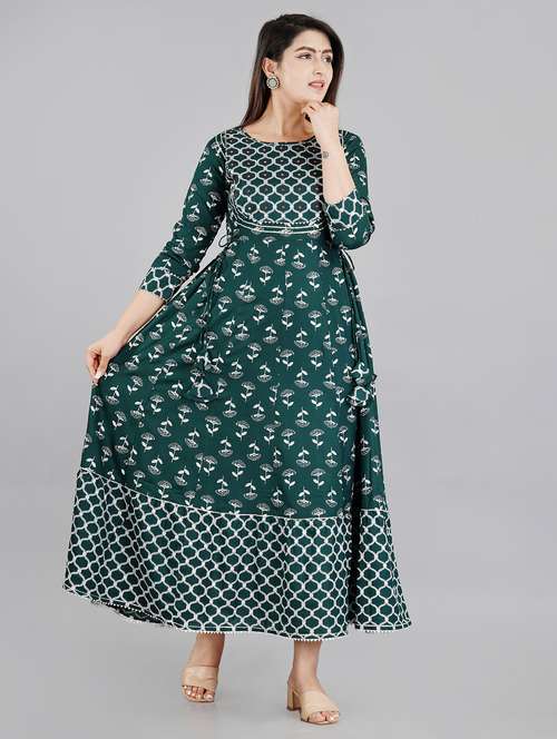 boat neck printed anarkali kurta - 19983237 - Standard Image - 0