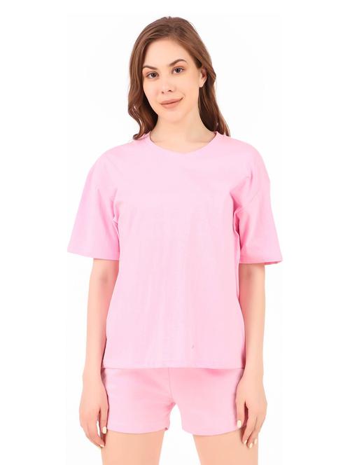 round neck solid nightwear shorts set - 19984694 - Standard Image - 0