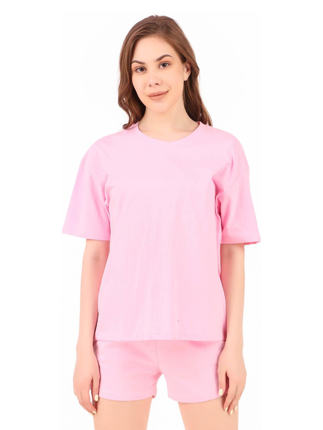 round neck solid nightwear shorts set - 19984694 - Zoom Image - 0