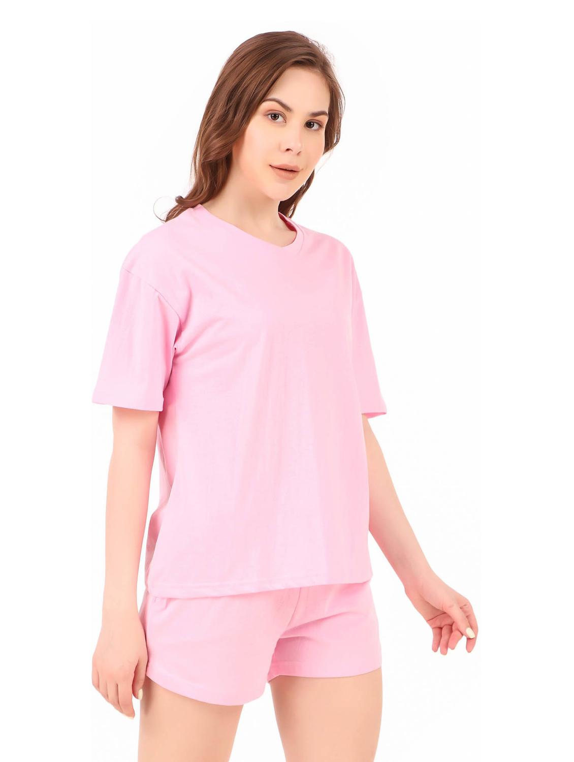 round neck solid nightwear shorts set - 19984694 - Standard Image - 3