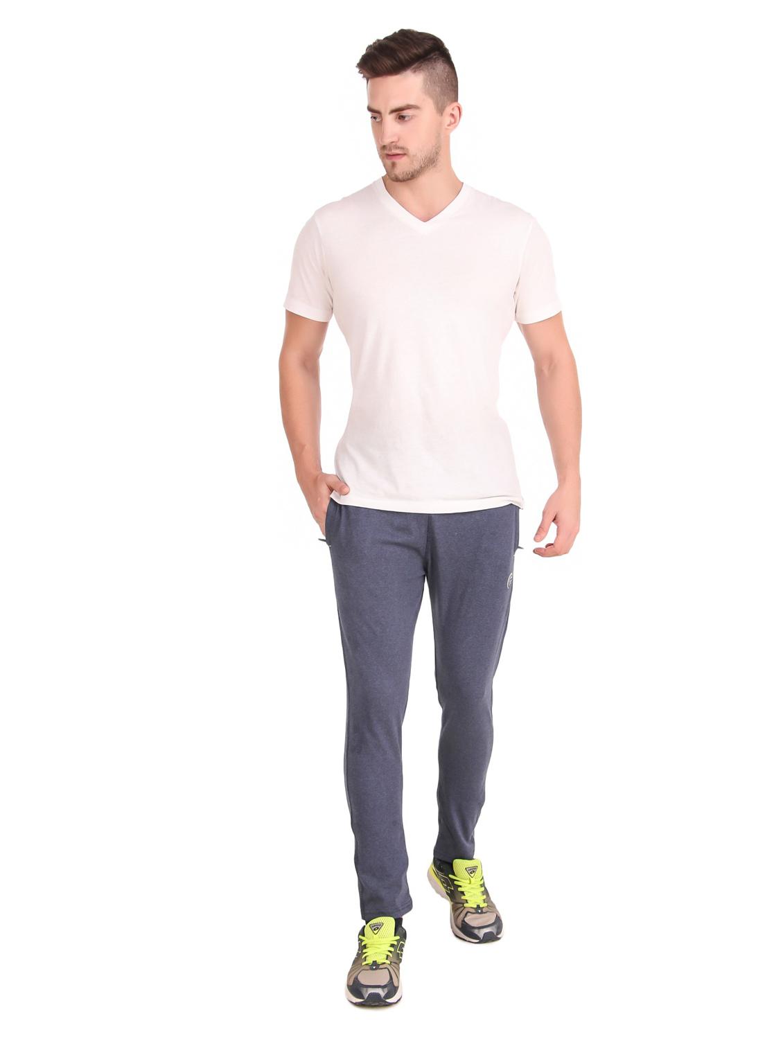 blue cotton blend full length track pant - 19984734 - Standard Image - 3
