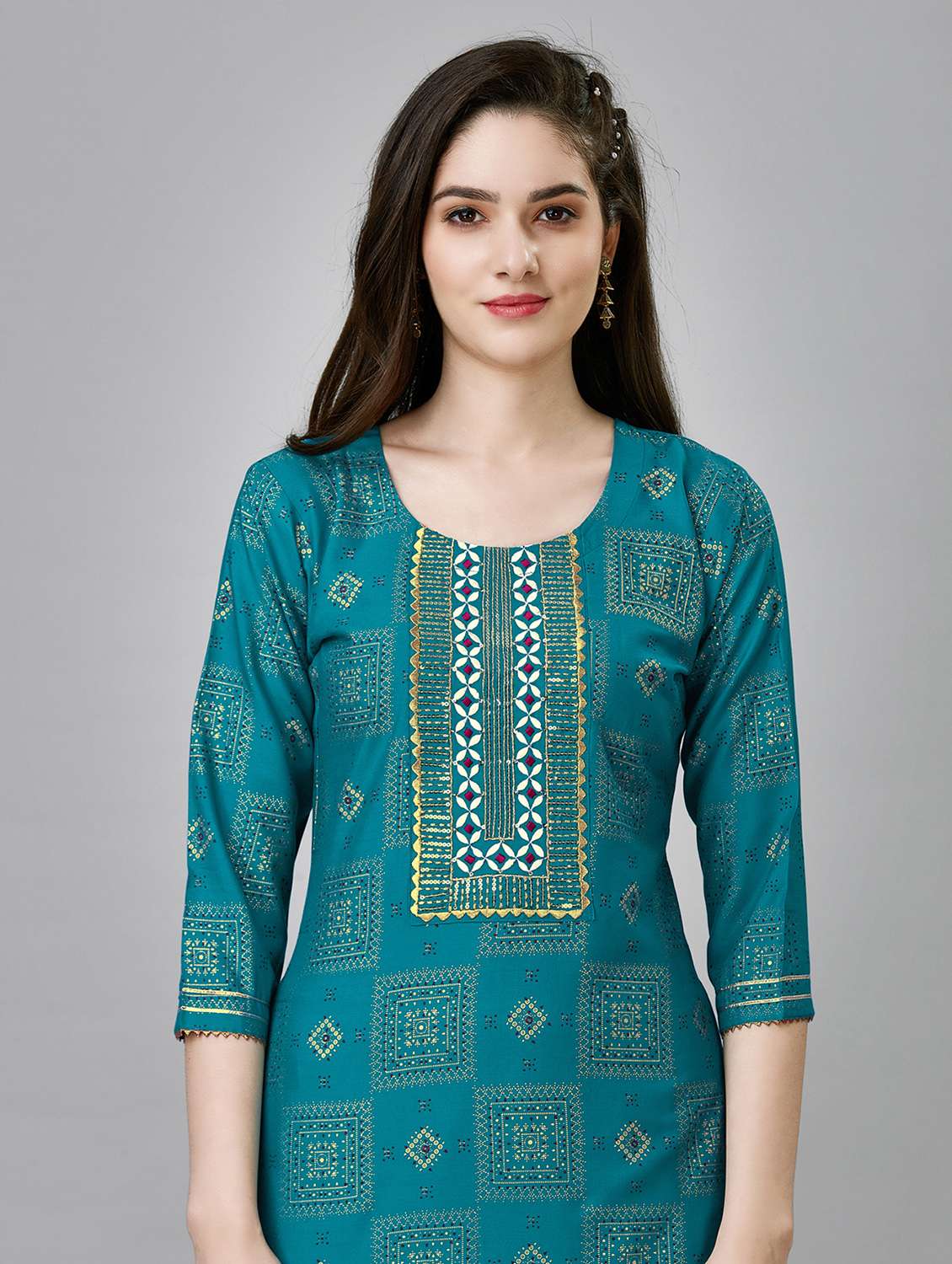 turquois printed kurta pant set - 19986017 - Standard Image - 5