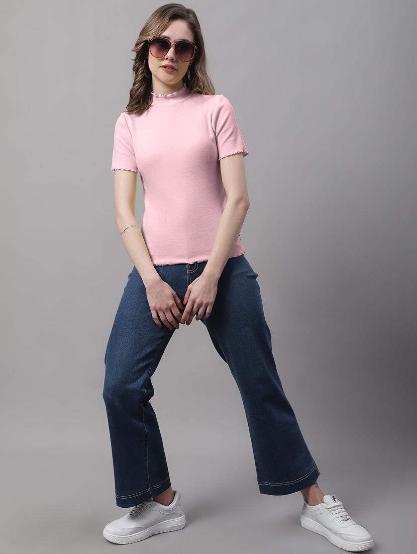 women pink solid mock neck regular top - 19986059 - Standard Image - 3