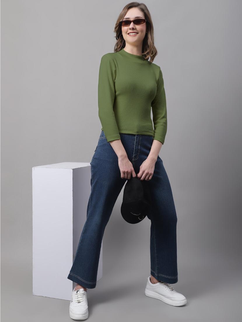 women solid mock neck long sleeves top - 19986085 - Standard Image - 3