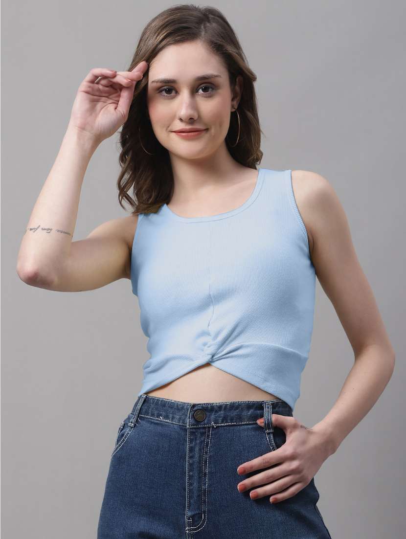 women's crop round neck top