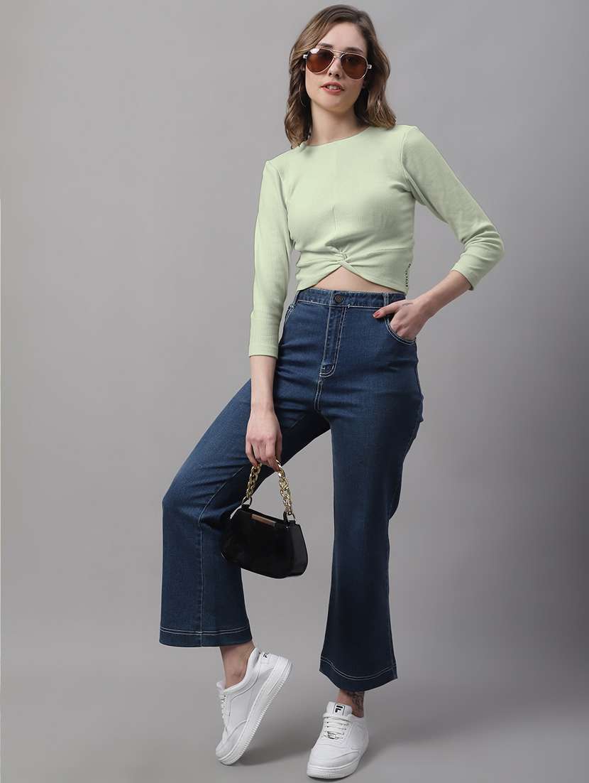 women's crop round neck top - 19986175 - Standard Image - 3