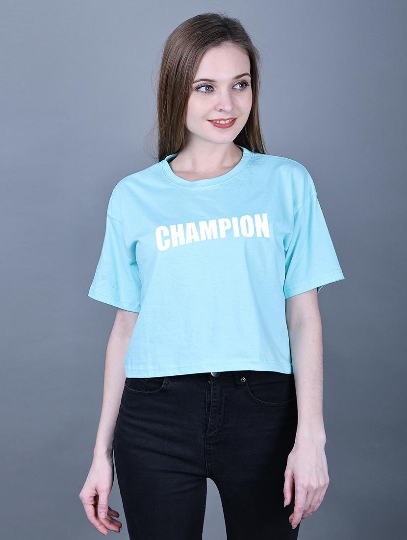 blue half sleeves printed crop t-shirt  - 19986446 -  Zoom Image - 0