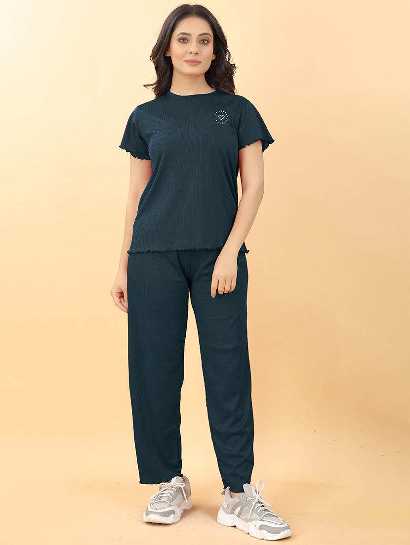 round neck solid nightwear pyjama set - 19986574 - Zoom Image - 0