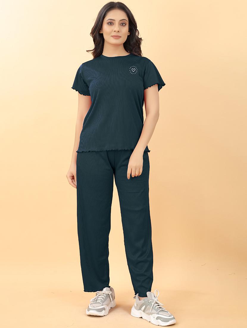 round neck solid nightwear pyjama set - 19986575 - Zoom Image - 0