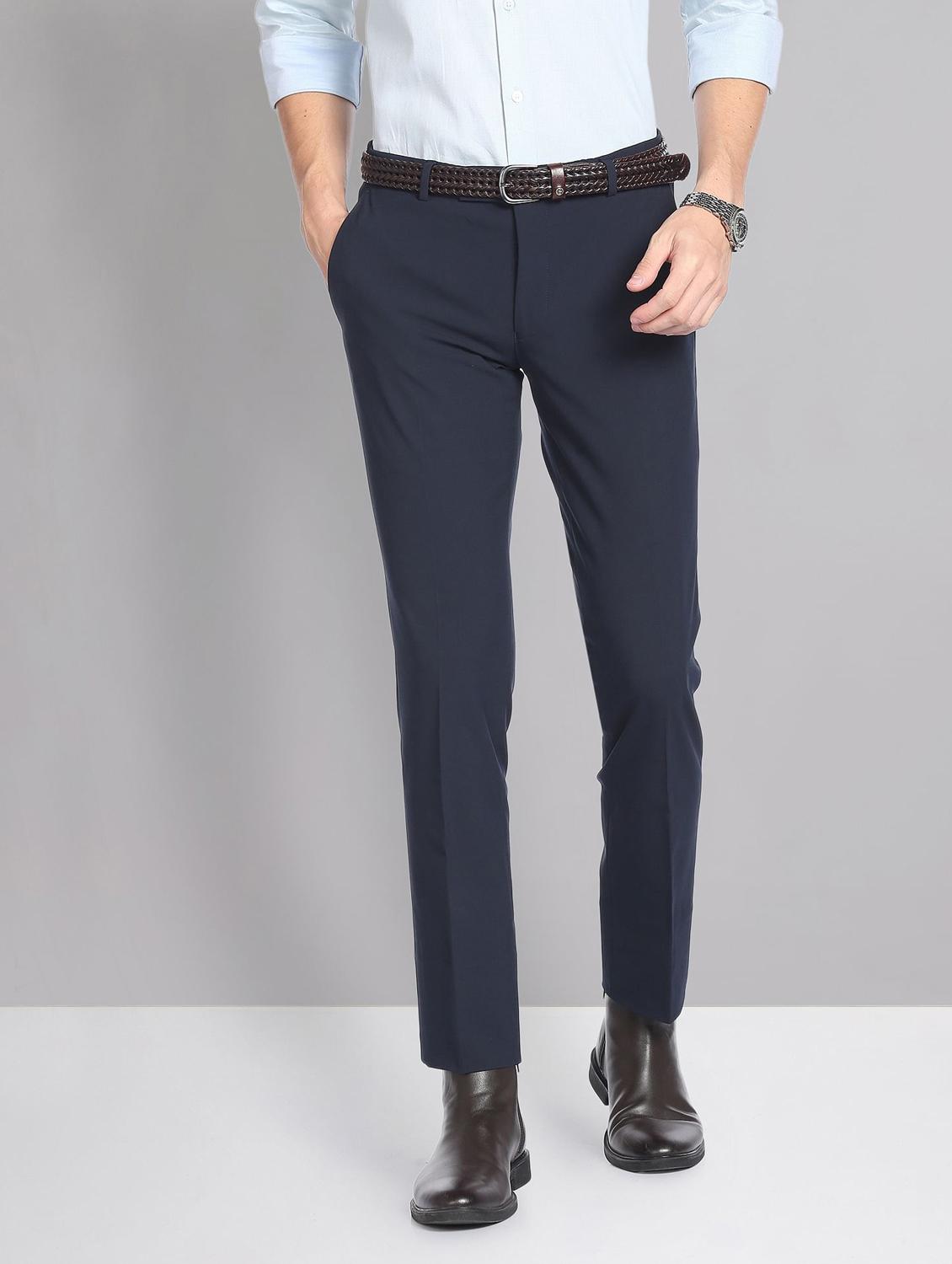 mid rise solid flat front trousers