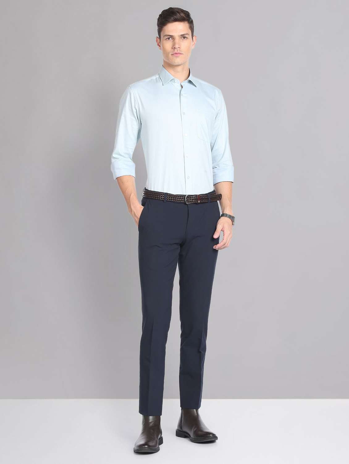 mid rise solid flat front trousers - 19988532 -  Standard Image - 3