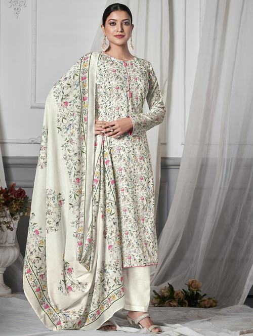 white floral print unstitched suit set - 19992308 - Standard Image - 0