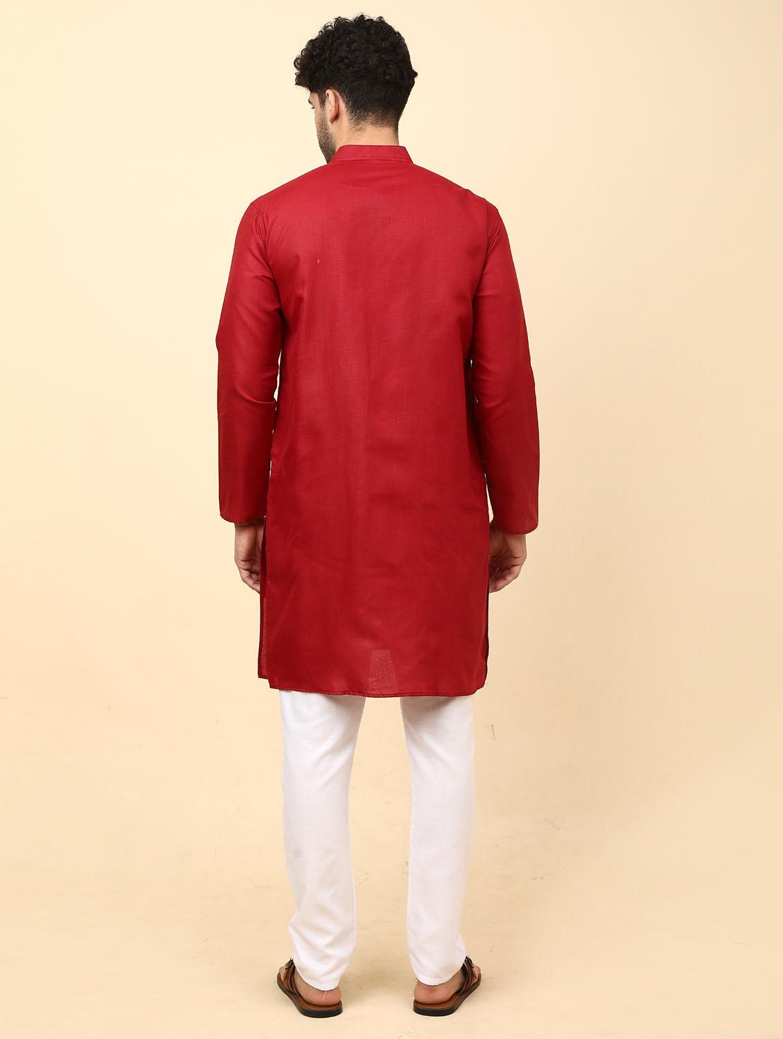 maroon solid mandarin neck kurta pyjama set - 19992330 - Standard Image - 3