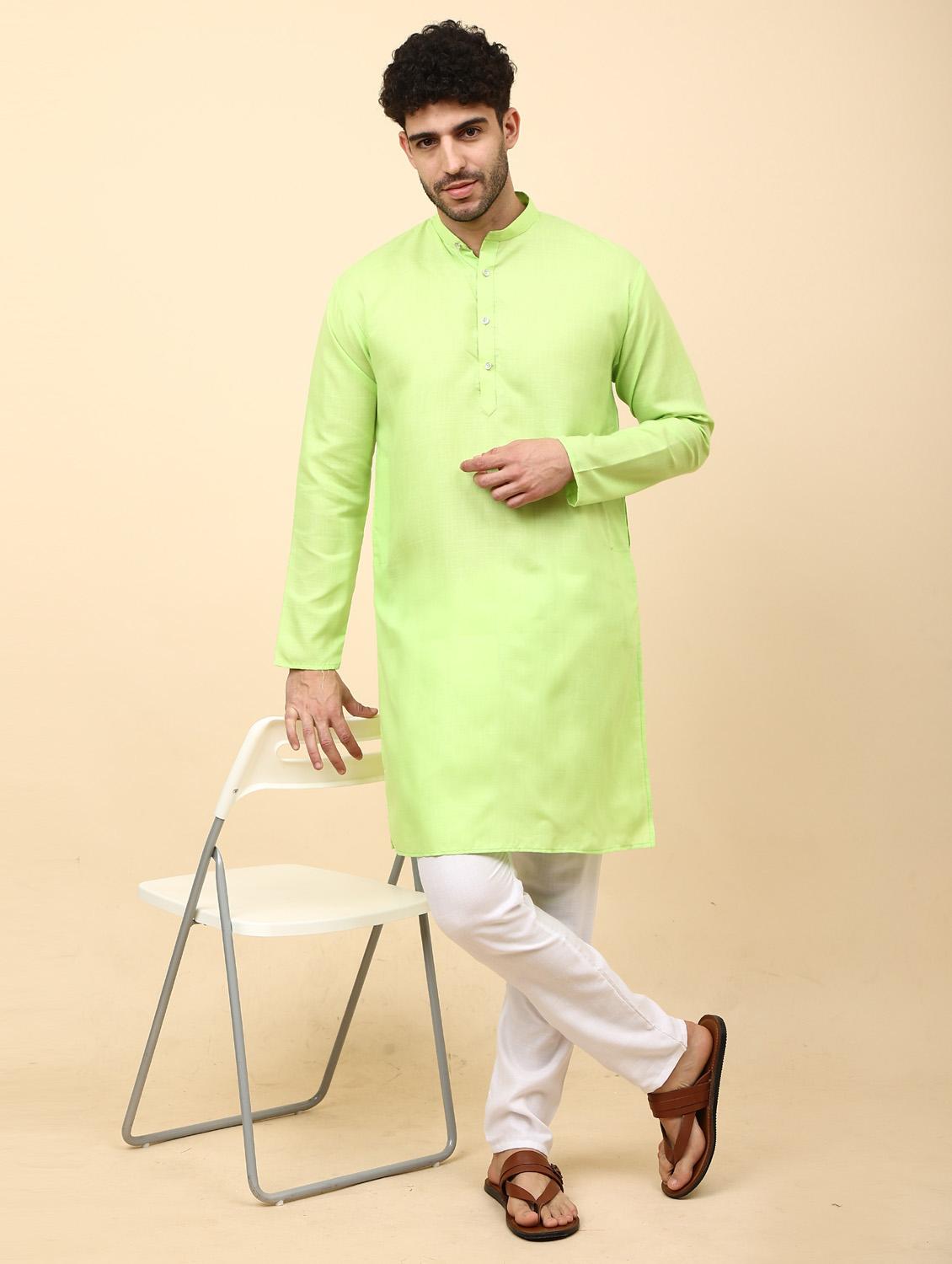 parrot green solid mandarin neck kurta pyjama set - 19992333 - Standard Image - 3