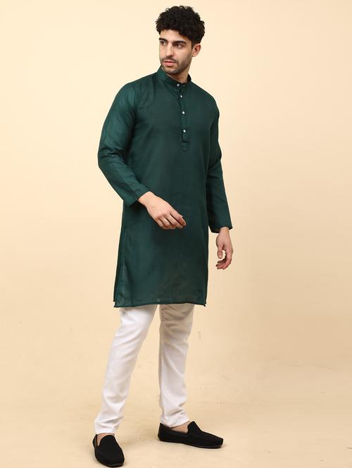 dark green solid mandarin neck kurta pyjama set - 19992341 -  Standard Image - 0