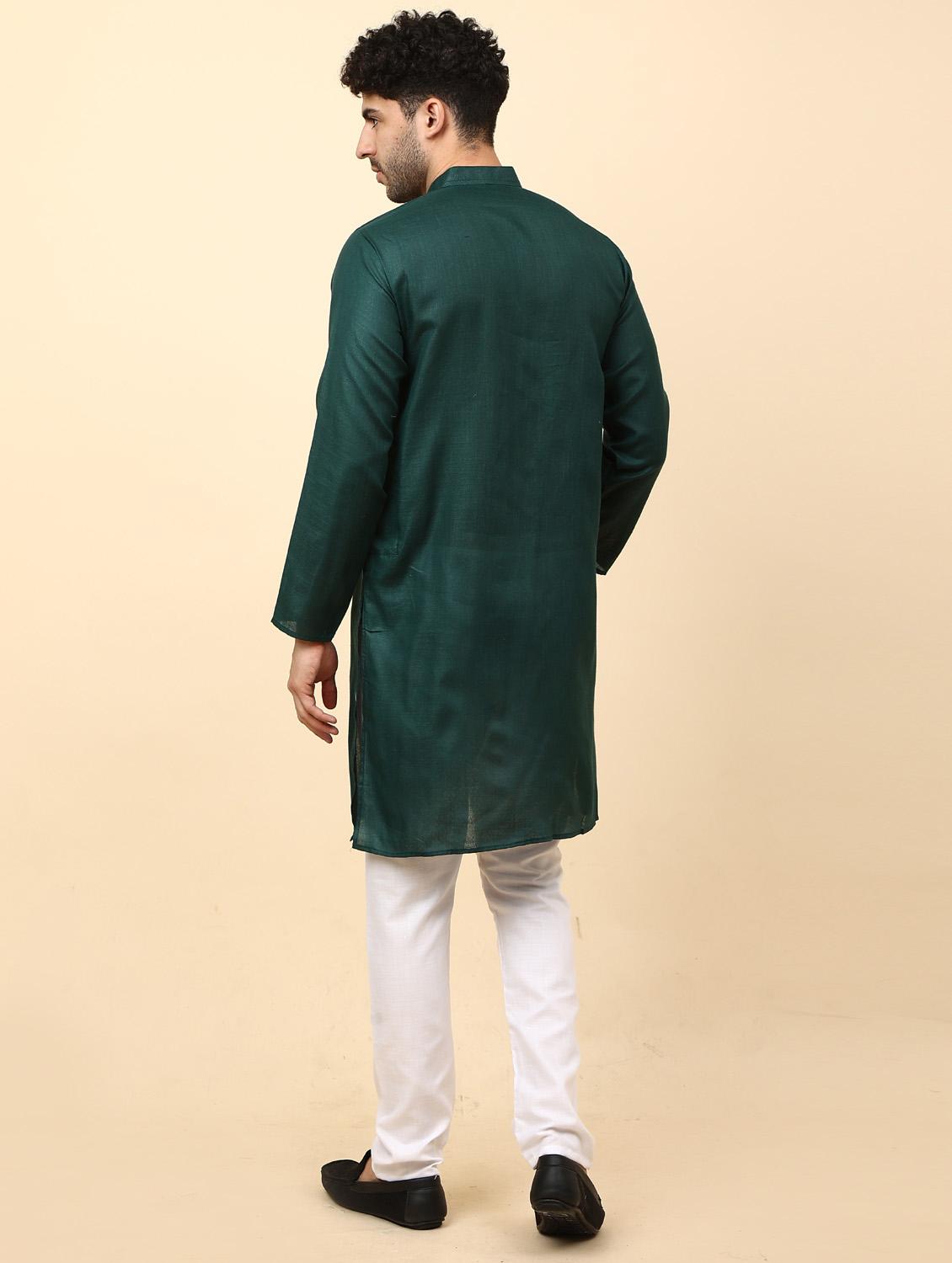 dark green solid mandarin neck kurta pyjama set - 19992341 - Standard Image - 3