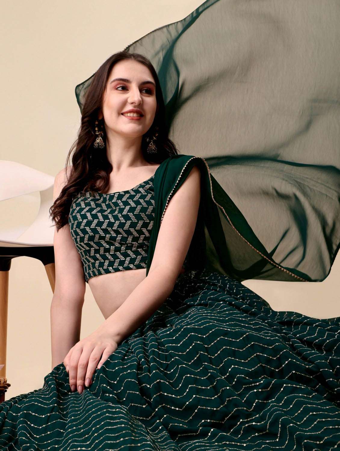 green sequined work flared lehenga - 19992355 -  Standard Image - 5