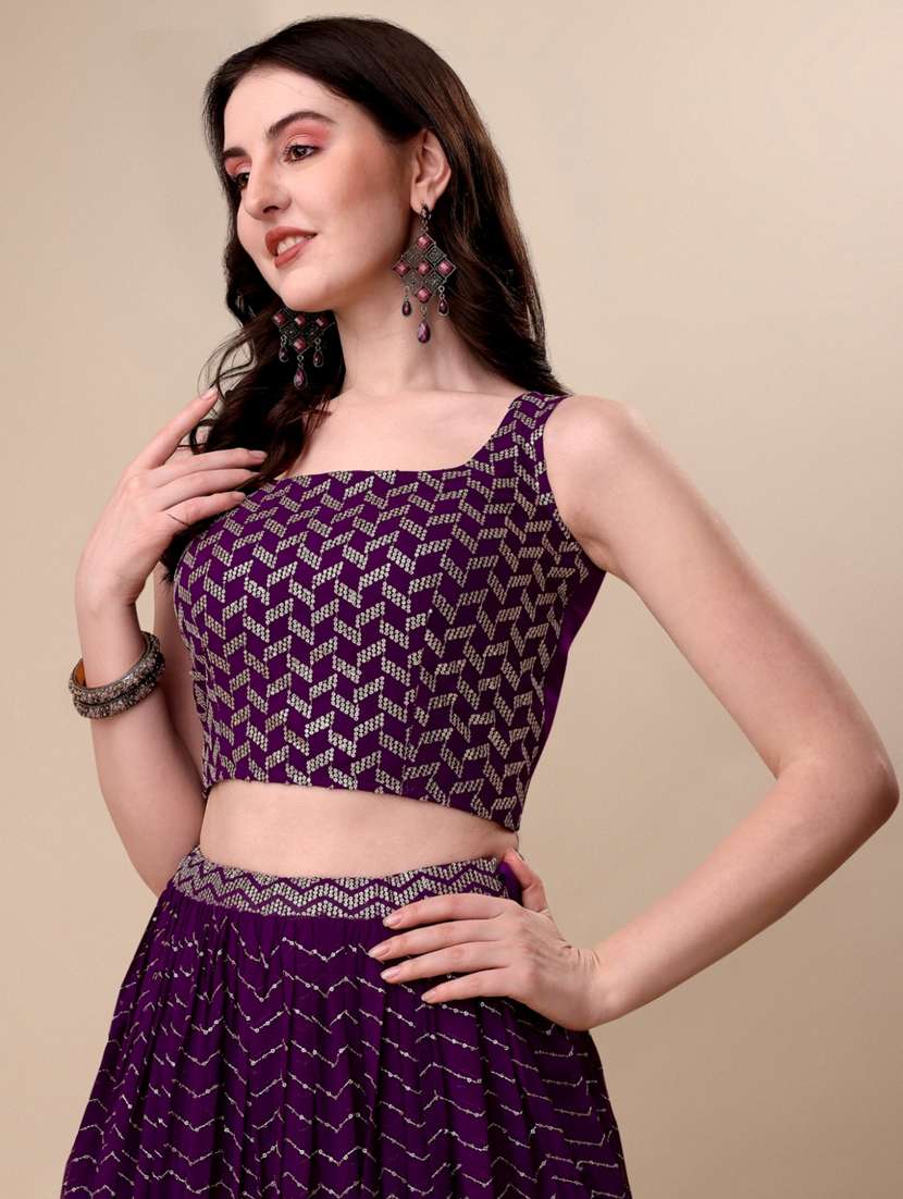 purple sequined work flared lehenga - 19992356 -  Standard Image - 5
