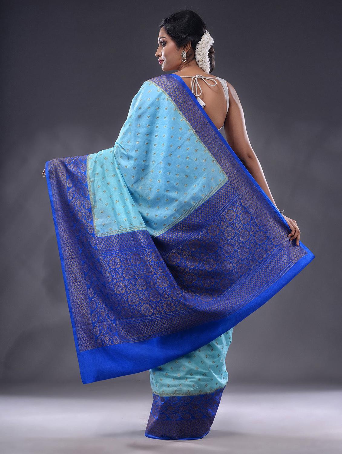 blue silk saree with blouse - 19992943 - Standard Image - 3