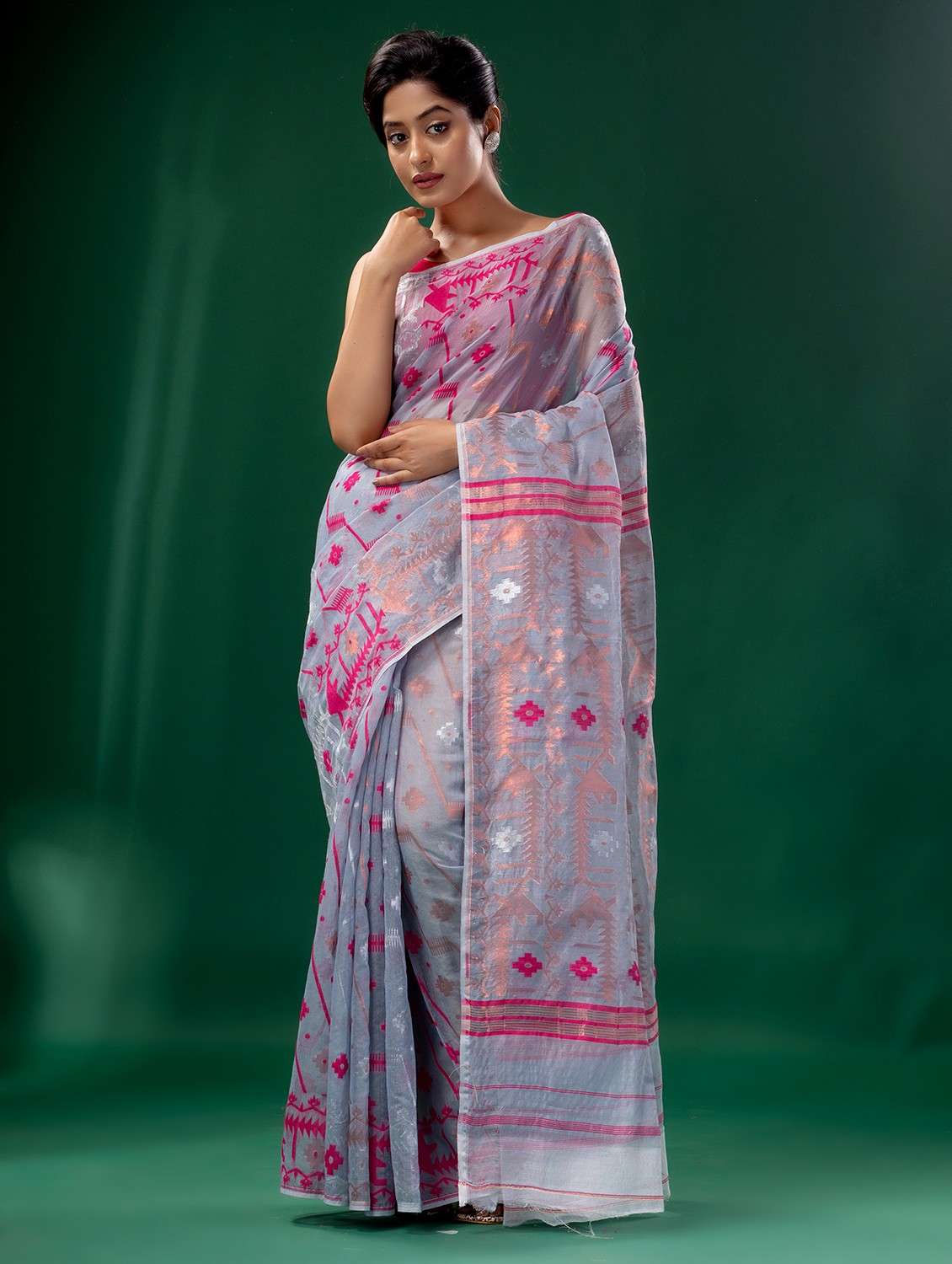 women's self design grey colored saree with blouse - 19993185 -  Zoom Image - 0