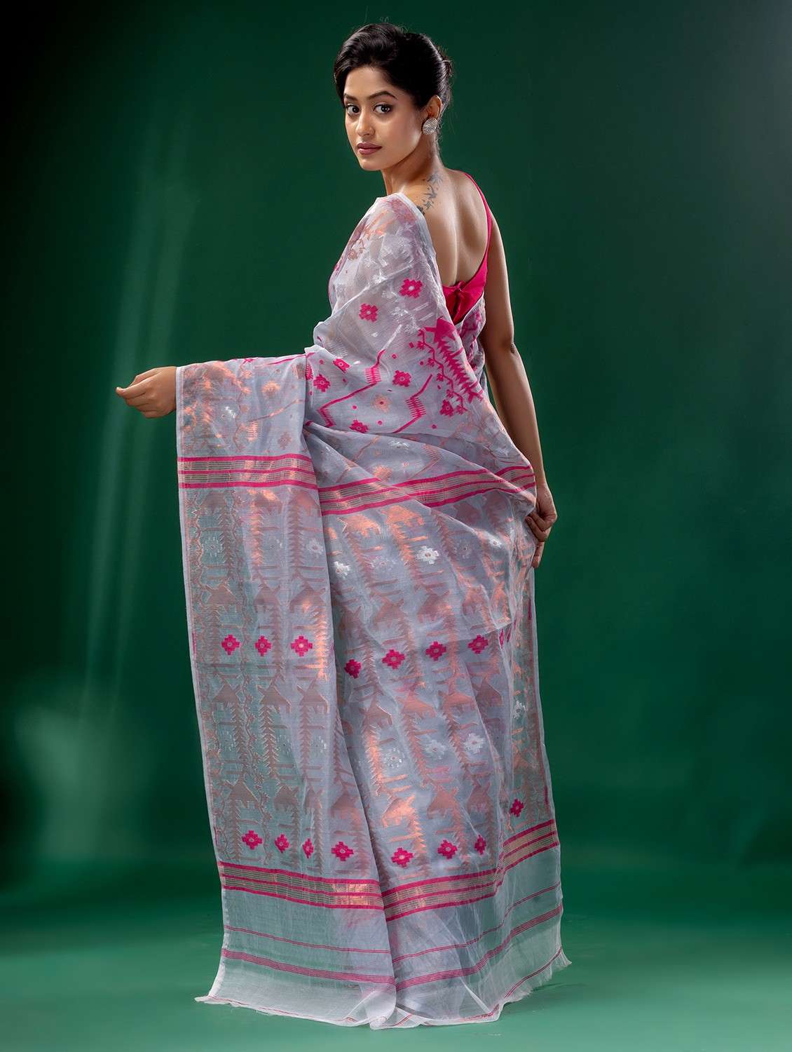 women's self design grey colored saree with blouse - 19993185 -  Standard Image - 3