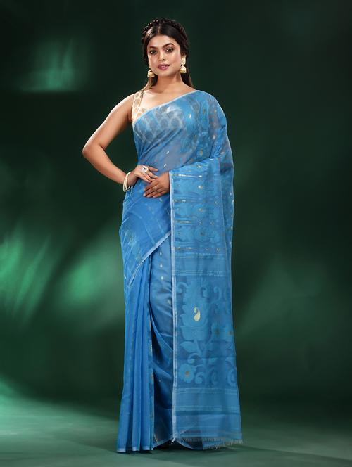 women's self design blue colored saree with blouse - 19993519 - Standard Image - 0