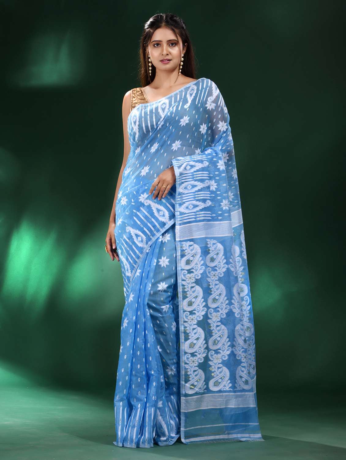 blue cotton silk saree with blouse