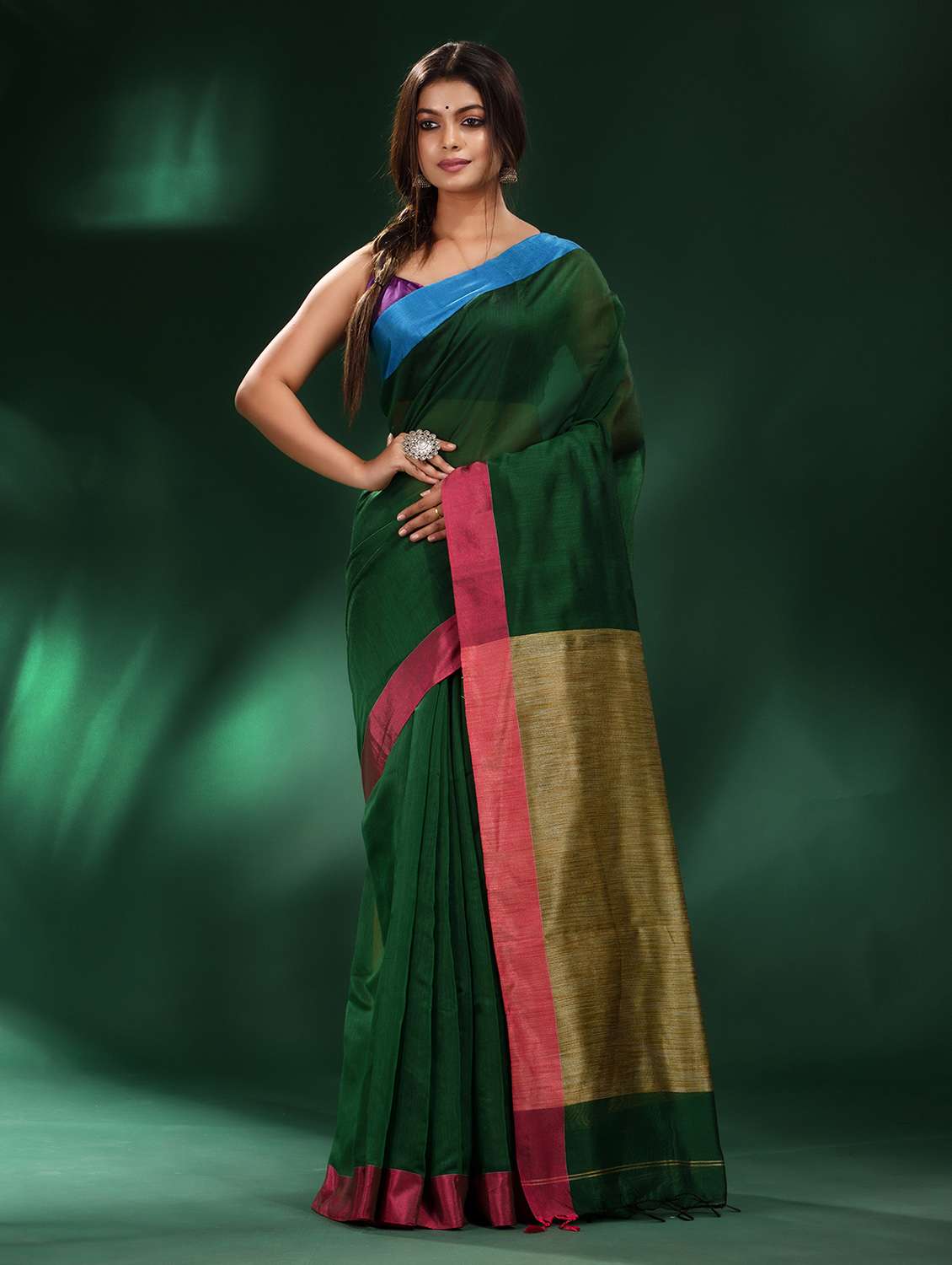 green cotton saree with blouse