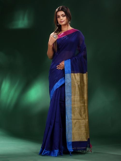 blue cotton saree with blouse - 19993591 -  Standard Image - 0