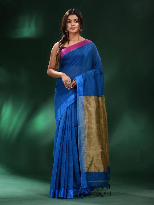 blue cotton saree with blouse - 19993592 - Standard Image - 0