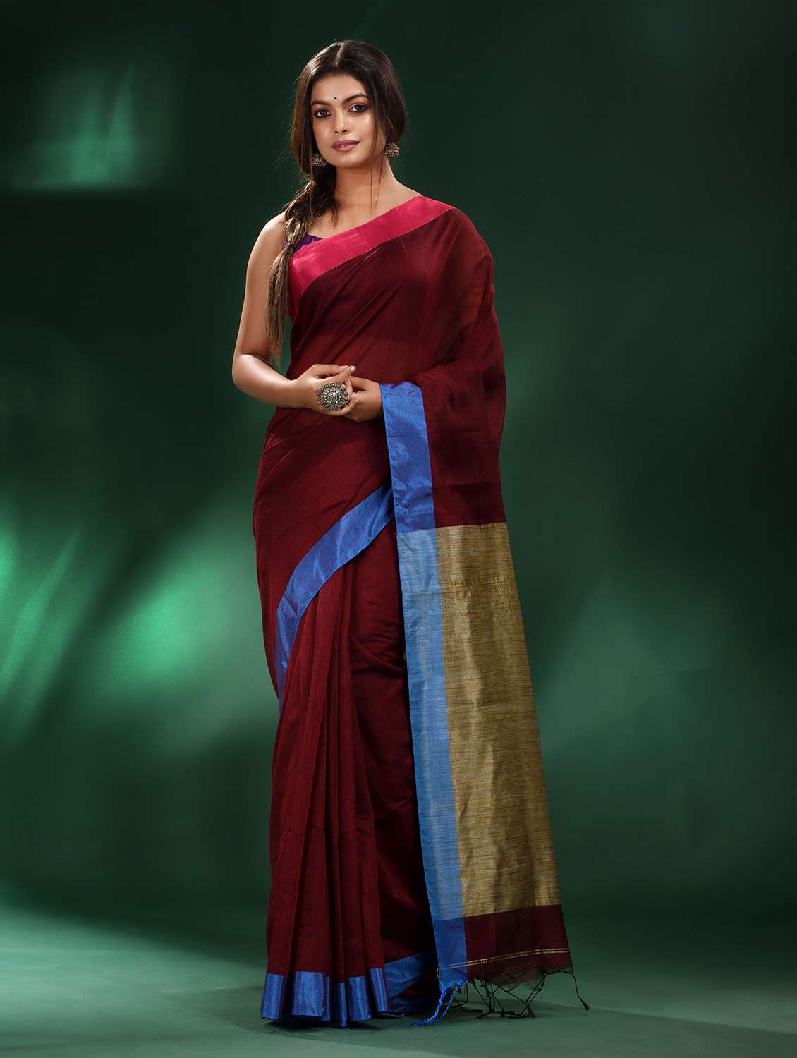maroon woven saree with blouse