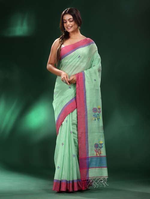 light green cotton saree with blouse - 19993603 -  Standard Image - 0