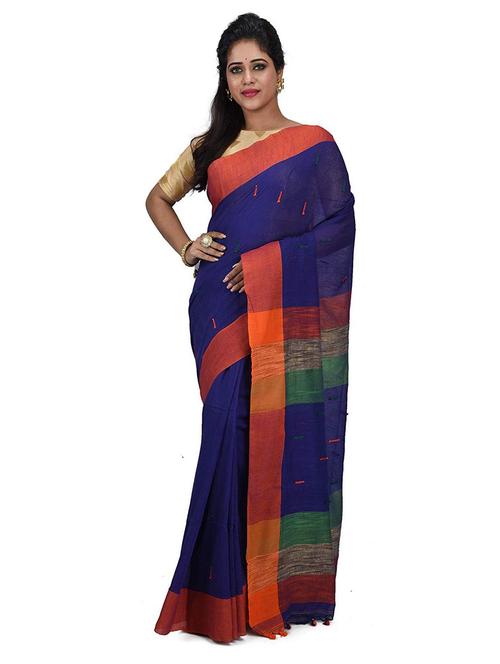 women's bordered navy blue colored saree with blouse - 19994421 - Standard Image - 0